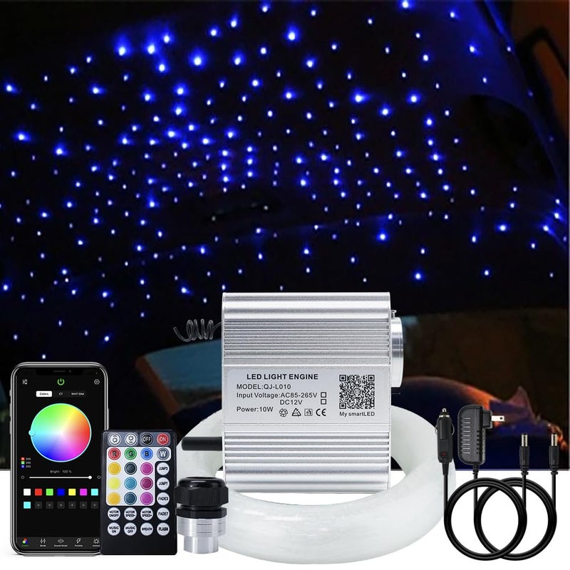 AKEPO 10W Car Home Use APP+Twinkle+Music Fiber Optic Lights kit for Star Ceiling Sky Light, RGBW Light Engine + Optical Fiber Cable 150pcs 0.03in/0.75mm 6.5ft/2m + 28key RF Remote Control - Image 1